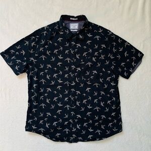 Men's Navy Seagull Print Button-down Tee